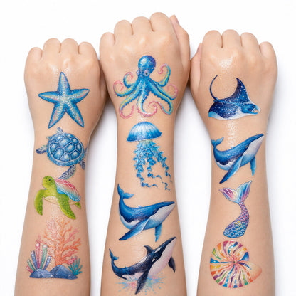 120 PCS Temporary Tattoos for Kids - Ocean Sea Animal Shark Whale Fish |