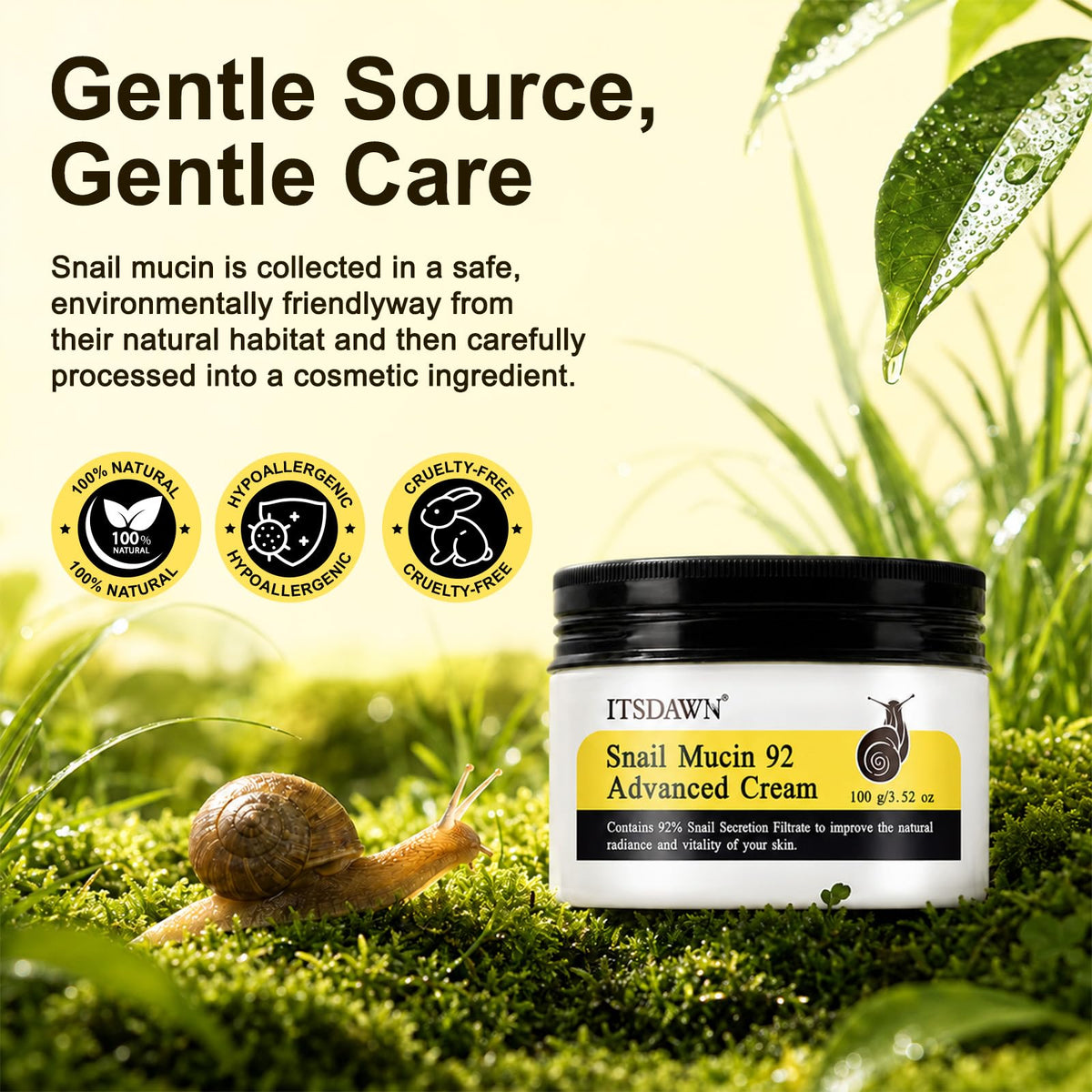 ITSDAWN Snail Mucin 92% Repair Cream 100g, Face Moisturizer Hydrating Repair Face Cream for Dry & Sensitive Skin, All Skin Types