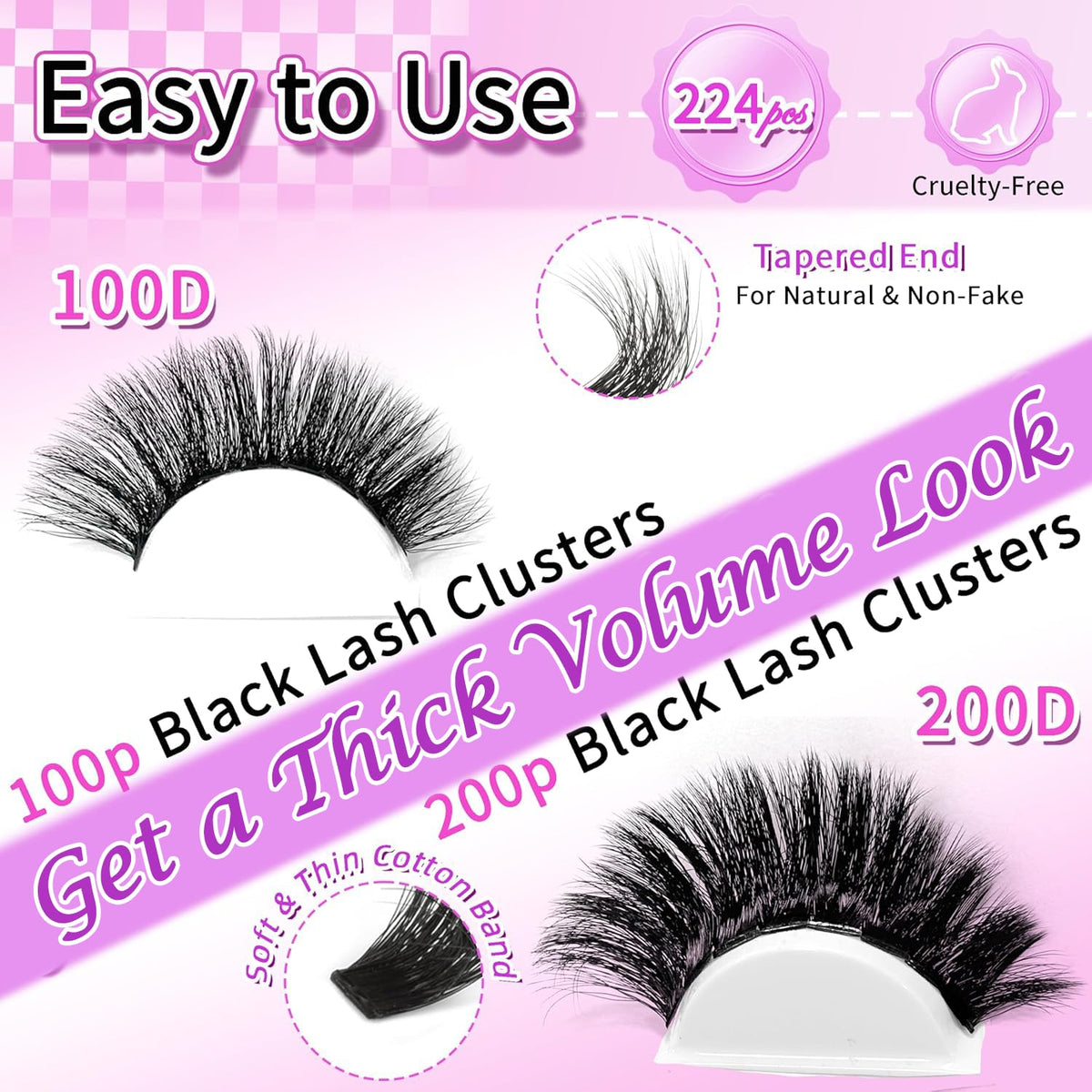 Lash Clusters 100D+200D Thick Volume Eyelash Clusters 12-22mm Long Cluster Lashes Eyelash Extensions Individual Lashes Clusters DIY at Home Eyelashes D Curly Lash Extension by FOINEMYED