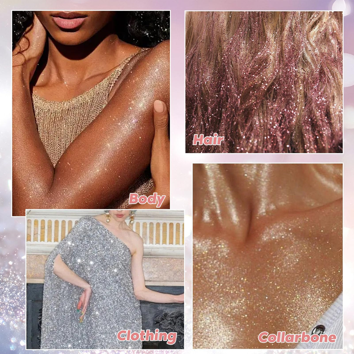Body Glitter Spray【Long Lasting】【Skin Friendly】【Quick-Drying】 Glitter Spray for Hair/Body 120ML，Silver