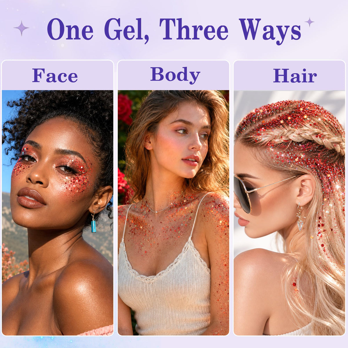 Red Body Glitter Gel for Face, Body and Hair, 50ml