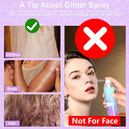 YOSCA Body Glitter Spray, 150ML Holographic Glitter Hairspray