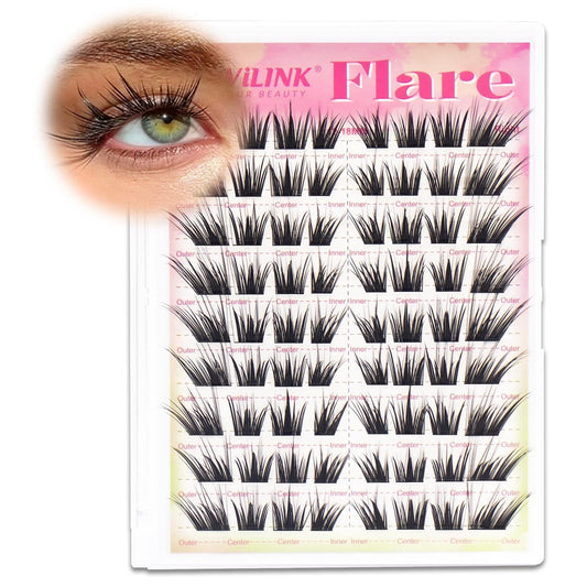 WiWiLINK Flare Lash Clusters, 6D Doll Eye Cluster Lashes Wispy, CC Curl