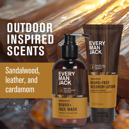 Every Man Jack Beard & Face Wash and Lotion Set for Men, Sandalwood Teak