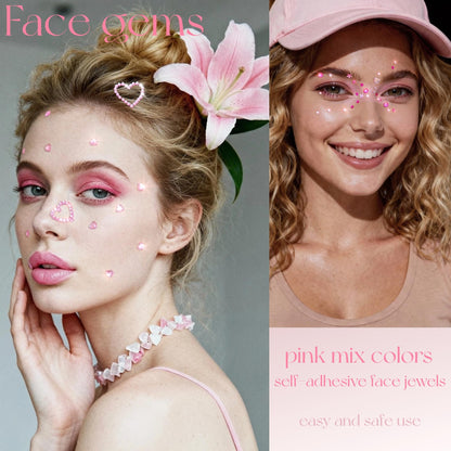 VVPESCA Pink Face Gems Self-Adhesive Hair Stickers Accessories for Women