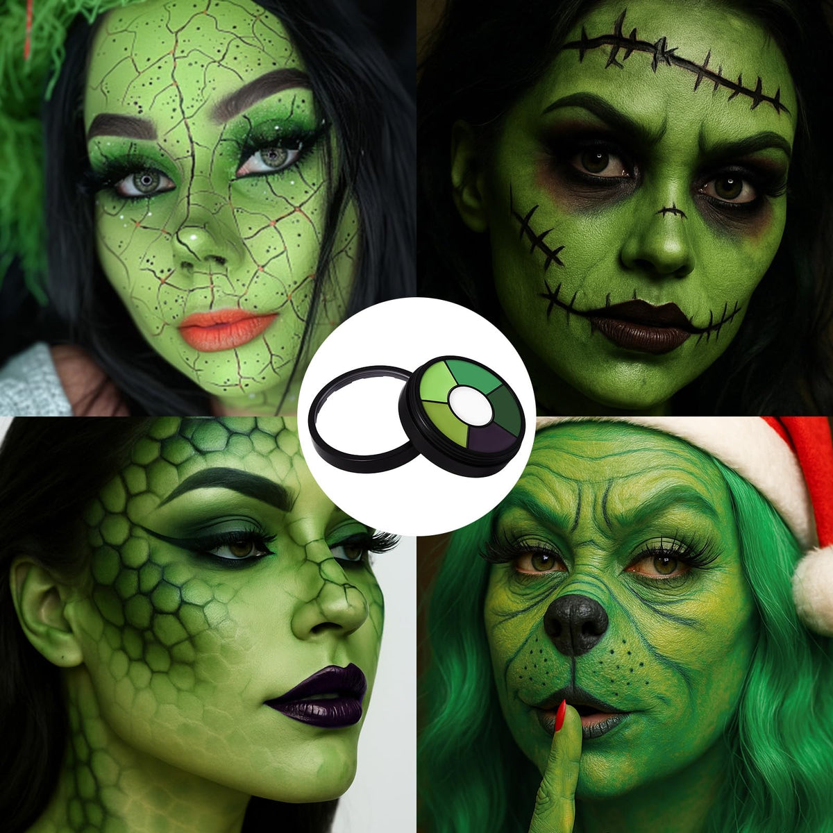 BOBISUKA Green Face & Body Paint – 6 Colors Cream Washable Face Paint for Witch Beetle-Juice Frankenstein Goblin Hunting Camo Costume & Theme – Easy to Blend, High Pigment & Long Lasting