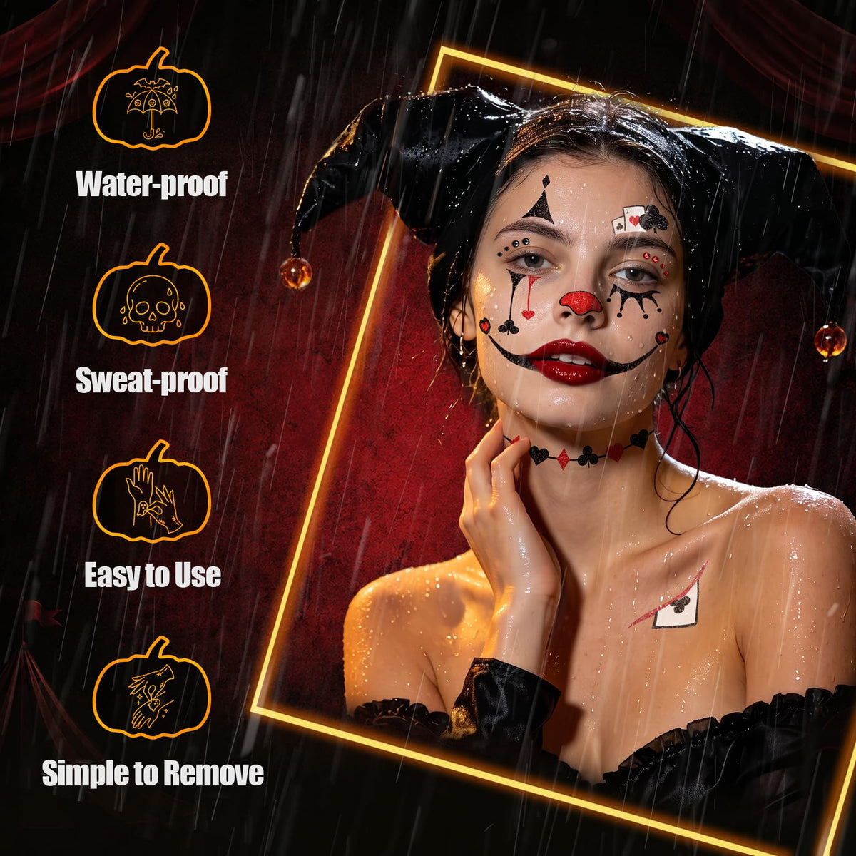 Halloween Clown Face Tattoos, Temporary Tattoos for Costume Makeup Cosplay
