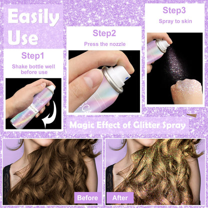 YOSCA Body Glitter Spray, 150ML Holographic Glitter Hairspray