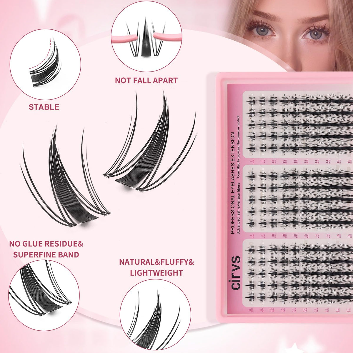 Cirvs Lash Clusters Kit，DIY Lash Extension at Home Beginner-Friendly Lashes，8-16mm with Bottom Lashes Clusters DIY Lash，Eye Lashes Natural Looking，with Bond and Seal Tweezers (Graceful kit)