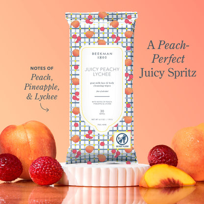 Beekman 1802 Goat Milk Face Wipes, Juicy Peachy Lychee, 30 Count