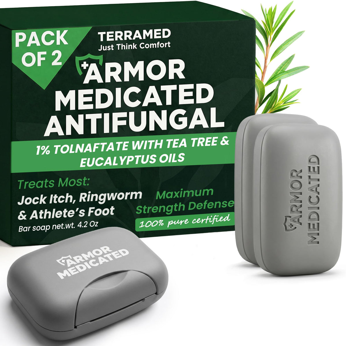Antifungal Soap Medicated Jock Itch Treatment with Tea Tree Oil 2 Pack