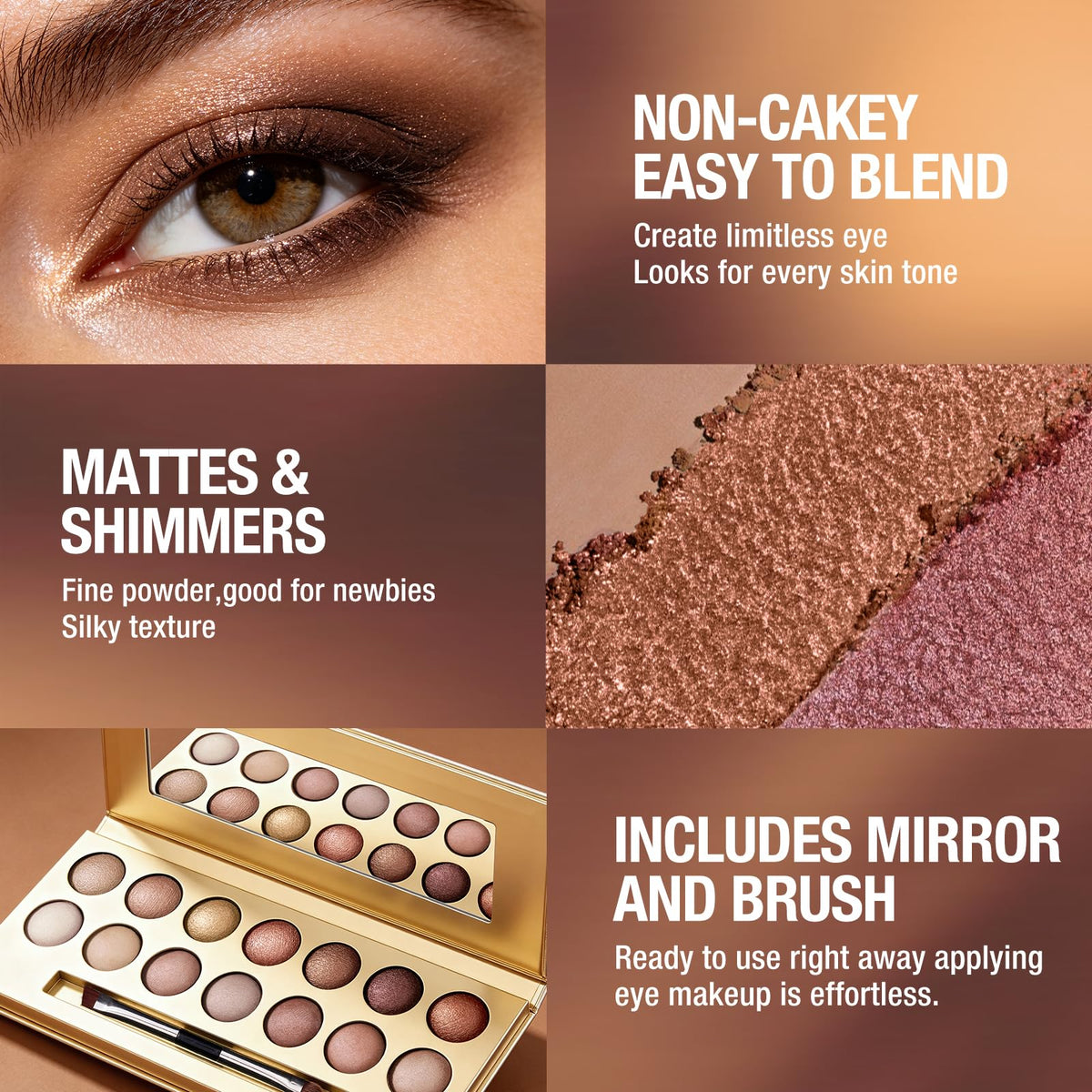 PRALOVIXAE 14-Color Baked Eyeshadow Palette, Matte & Shimmer, Sunset Blush