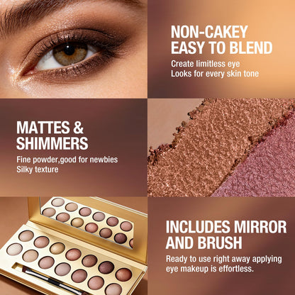 PRALOVIXAE 14-Color Baked Eyeshadow Palette, Matte & Shimmer, Sunset Blush