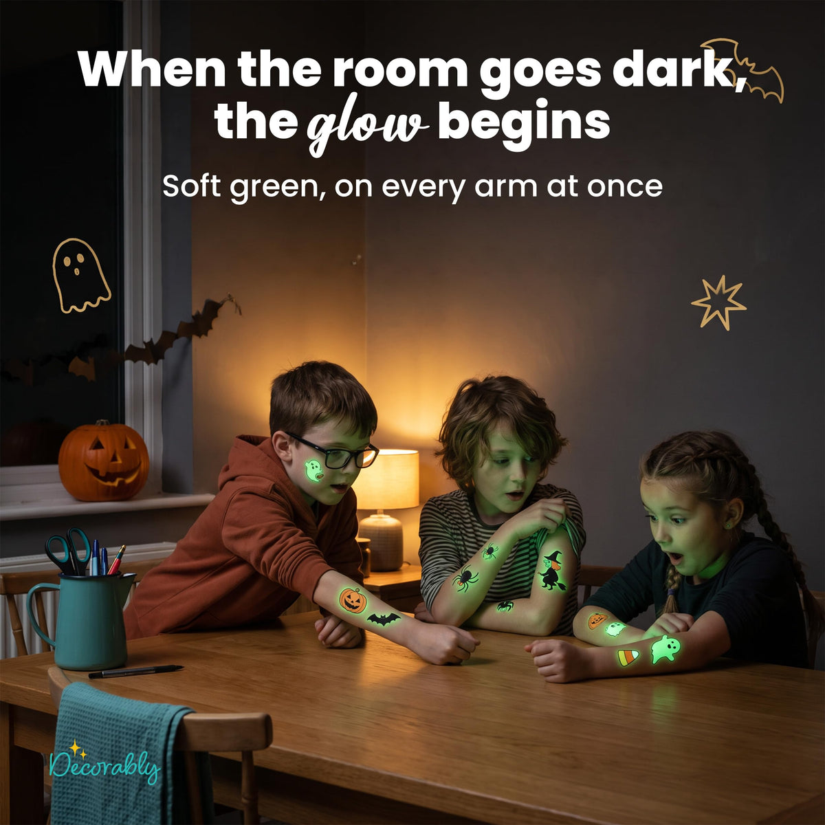 Decorably 304 Halloween Temporary Tattoos for Kids Glow in the Dark Tattoos