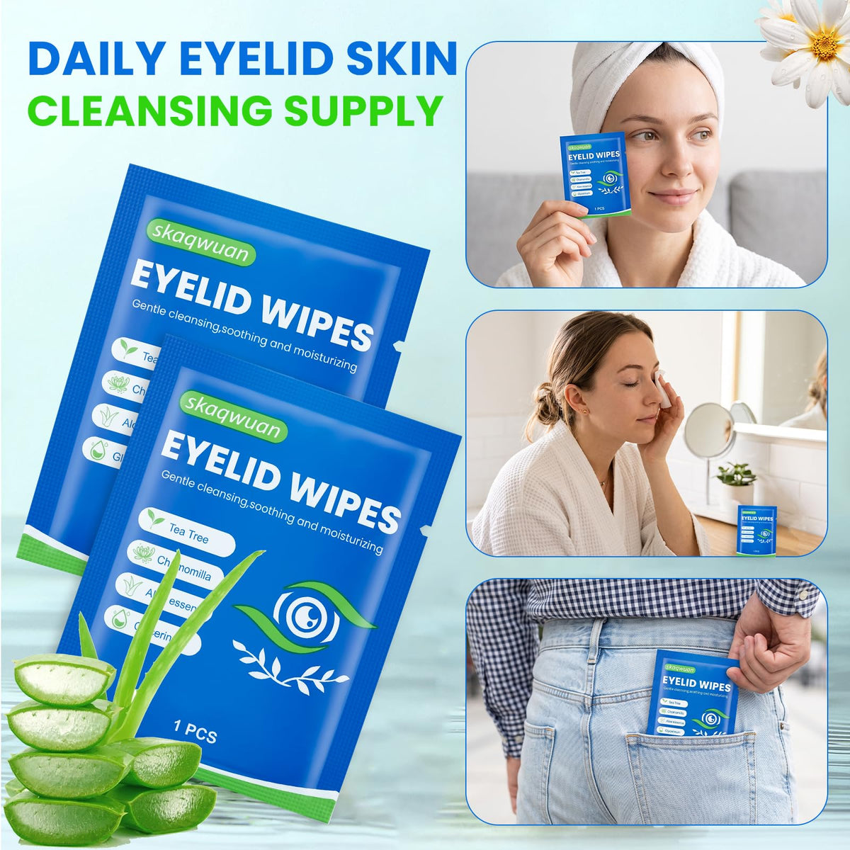 78PCS Eyelid Cleansing Wipes, Tea Tree Oil Gentle Cleansing Cloths, Gentle Daily Facial Cleansing Wipes for Sensitive Skin, Alcohol Free Moisturizing Eye Area Cleansing Wipes Bulk Pack