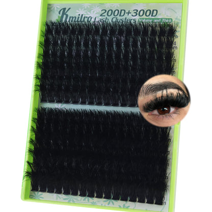 Kmilro Lash Clusters 200D+300D Eyelash Clusters 12-20mm Thick Volume Lash Extensions Wispy Individual Cluster Lashes DIY Eyelash Extensions Dramatic Full Look Salon Style False Eyelashes