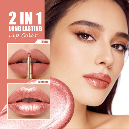 Nude Metallic Lipstick and Lip Liner Combo Glitter Lipsticks for Women