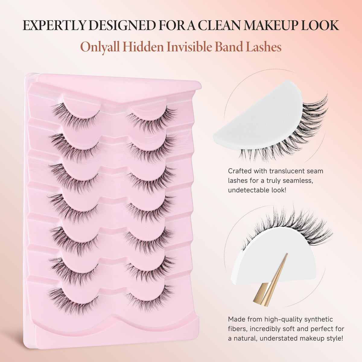 Onlyall Short Natural Eyelashes Natural Fake Lashes Clear Band Lashes False Eyelashes Wispy Lashes Natural Eyelashes 12mm Lashes H24