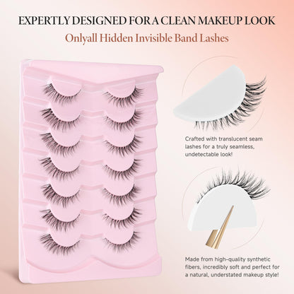 Onlyall Short Natural Eyelashes Natural Fake Lashes Clear Band Lashes False Eyelashes Wispy Lashes Natural Eyelashes 12mm Lashes H24