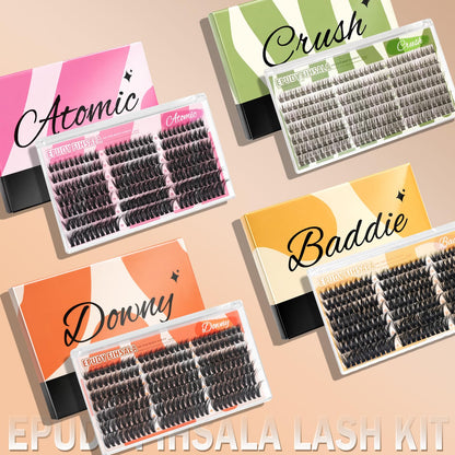 Crush Natural Wispy Lash Clusters – Soft C Curl Lash Clusters 10-14mm 210Pcs | DIY Eyelash Extension Kit with Bond & Seal Tweezers for Clean Soft Glam Look EPUDY FIHSALA