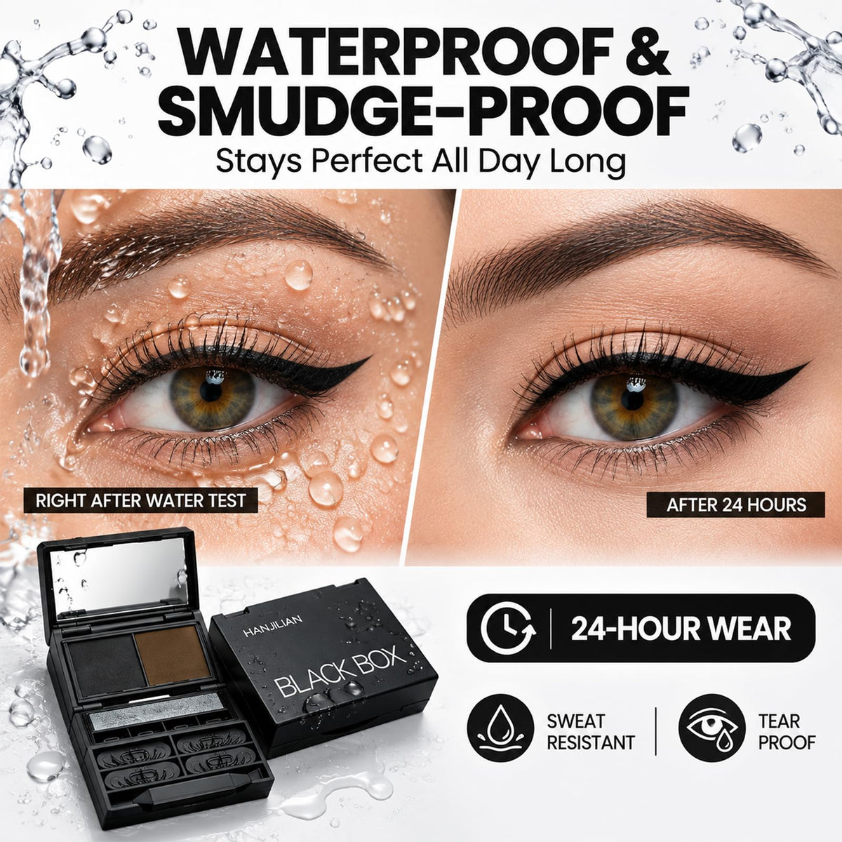 3‑in‑1 Eyeliner & Lower Lash Stamp Kit with Beauty Mark Stamp, Waterproof Smudge‑Proof Dual-Color Ink Eye Makeup Tool for Beginners, With Portable Case