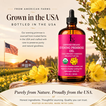 LILIVITE Evening Primrose Oil, Cold Pressed, Unrefined, USA Grown, 4 fl oz