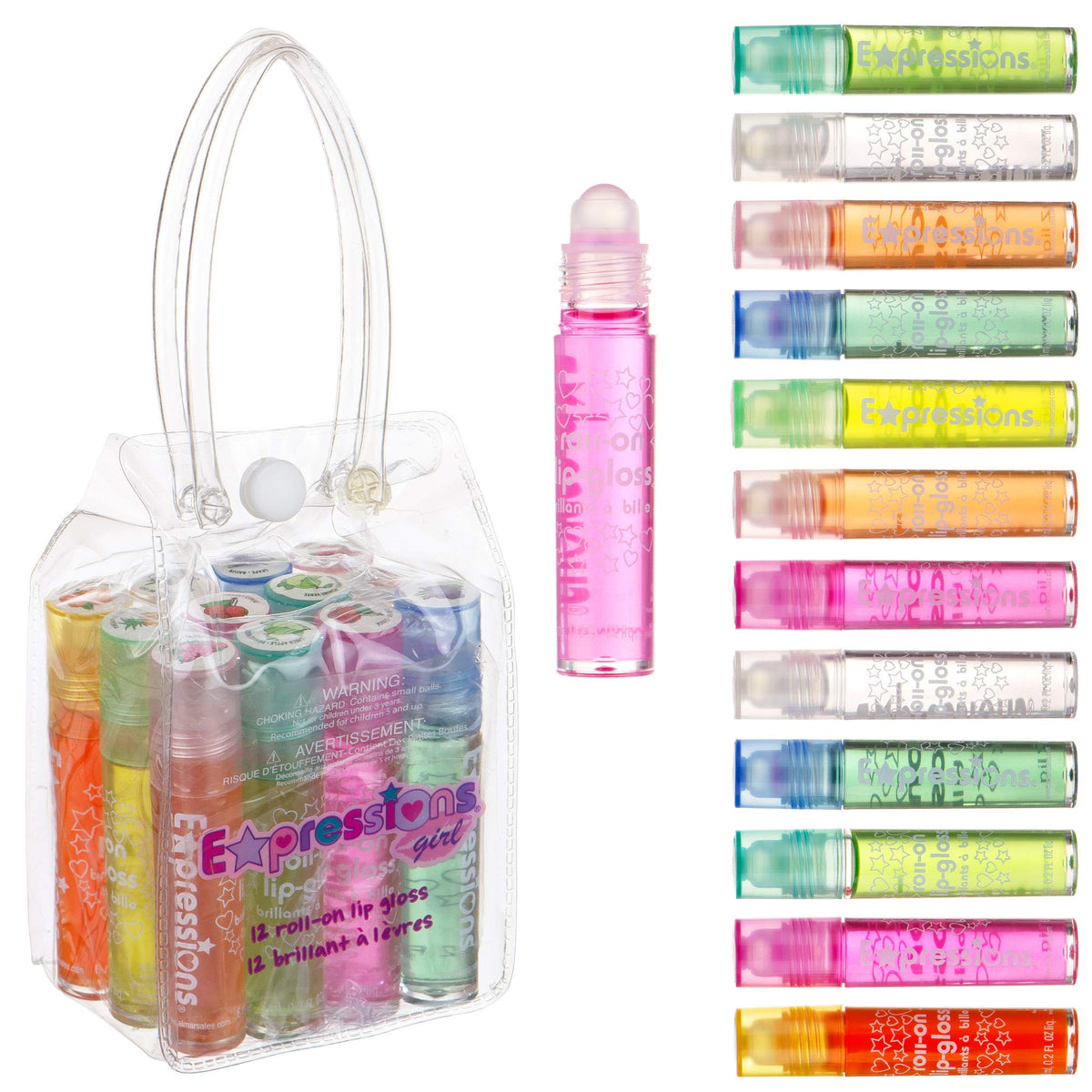 12pc Roll-On Lip Gloss Set with Carrying Case - Fruity Non-Toxic Glossy