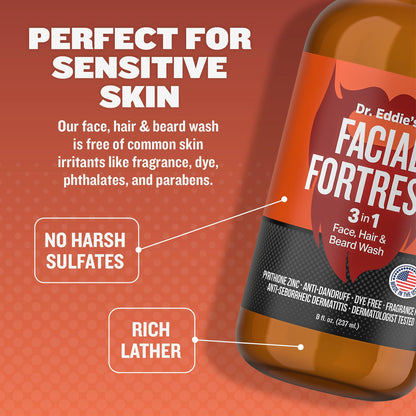 Dr. Eddie's Facial Fortress 3 in 1 Face & Beard Wash - 8 Fl Oz (Pack of 1)