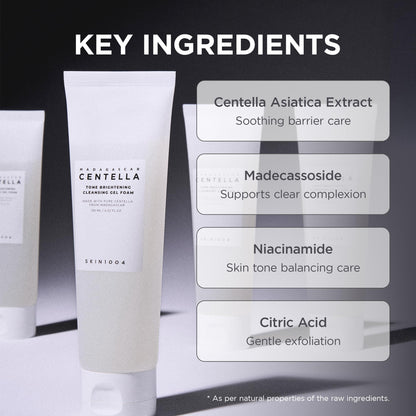 SKIN1004 Tone Balancing Cleansing Gel Foam, 125ml, Makeup Remover & Face Cleanser with Madagascar Centella Asiatica & MadeWhite, Korean Hydrating Gel Facial Cleanser, Korean Skincare