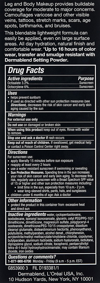 Dermablend Leg & Body Makeup Foundation Spf 25, 20N, 3.4 Fl Oz