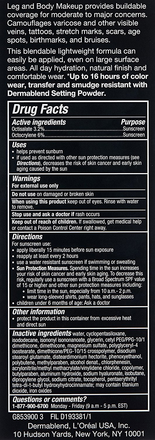 Dermablend Leg & Body Makeup Foundation Spf 25, 0N, 3.4 Fl Oz