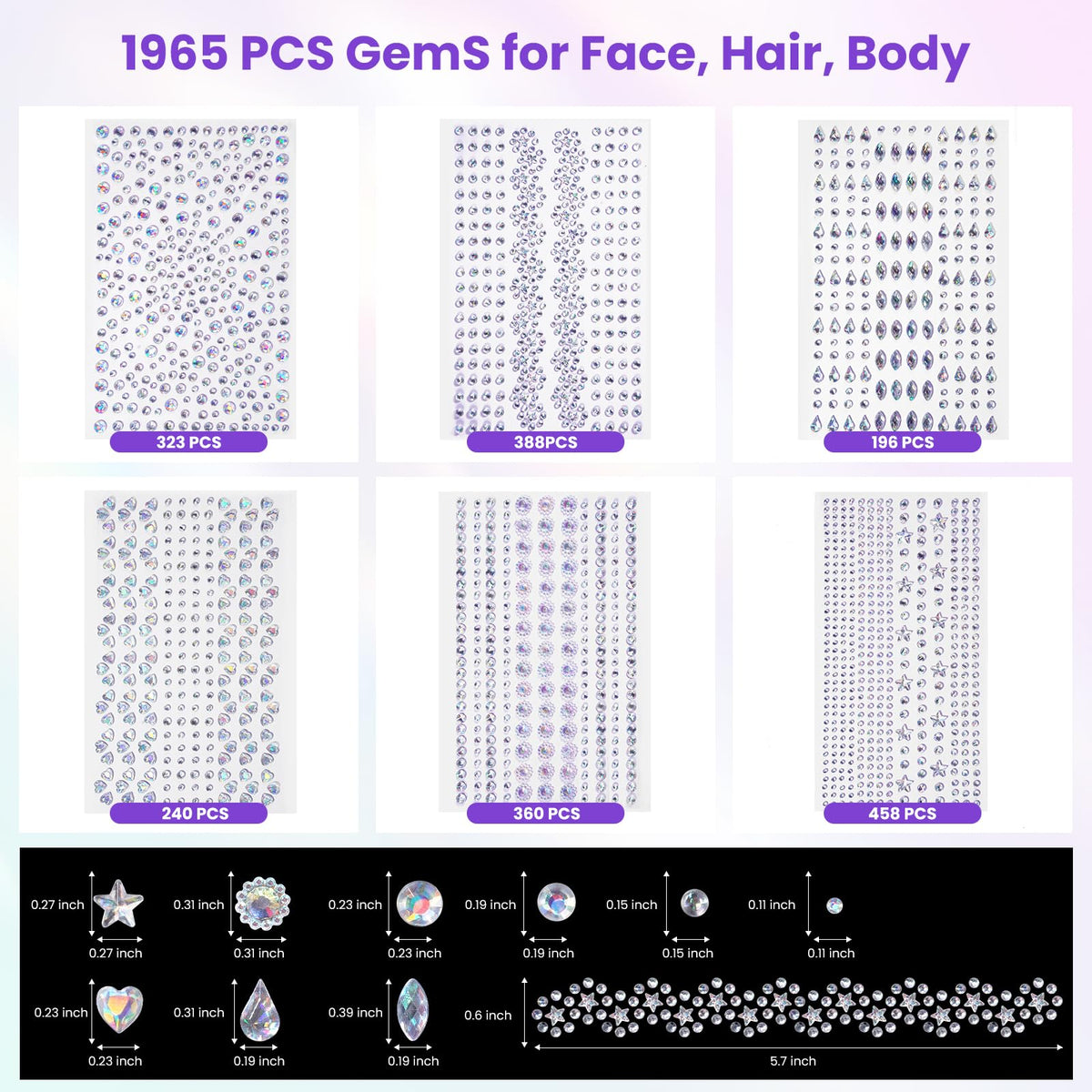 1965Pcs Face Gems for Women, Self-Adhesive Eye Jewels for Body and Hair