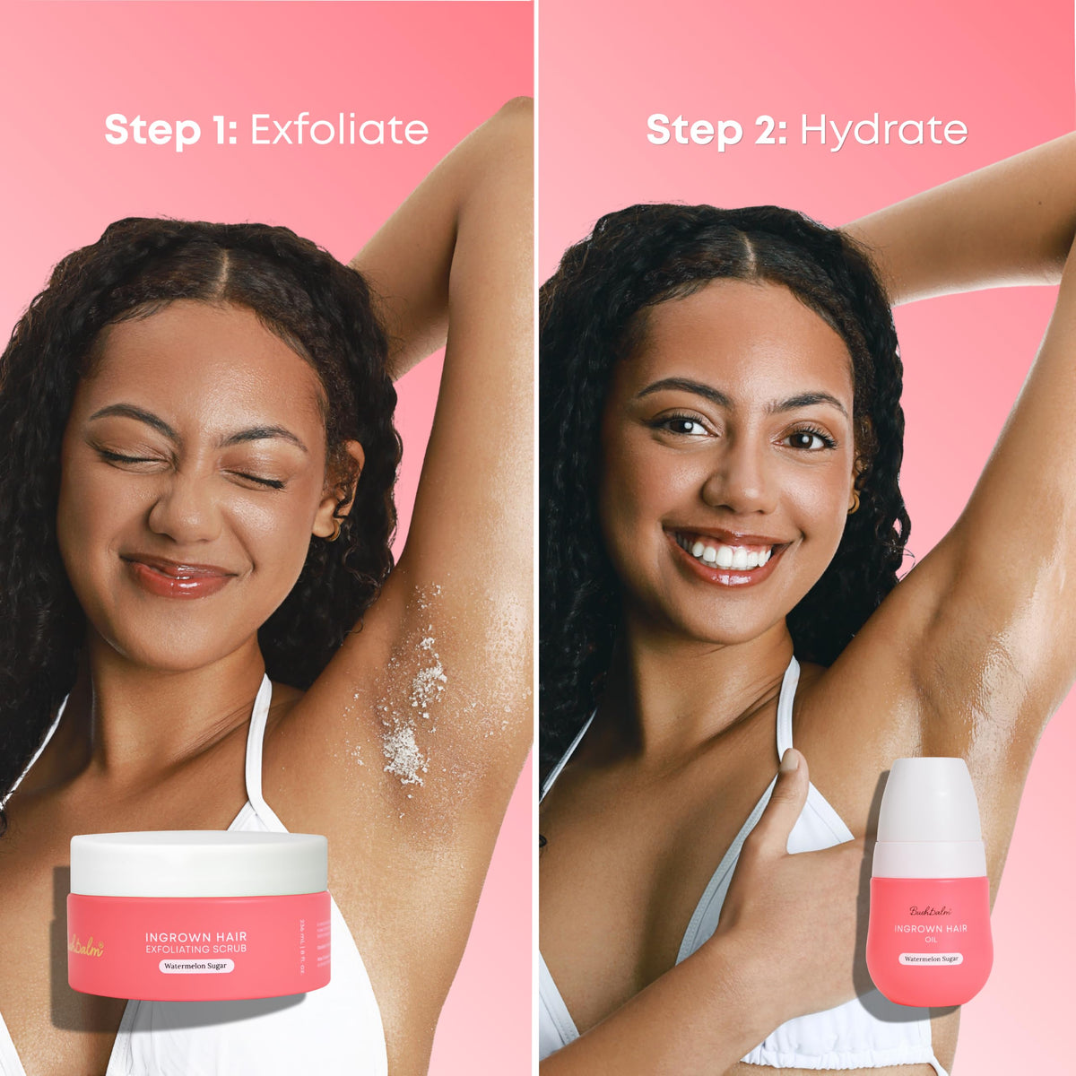 Bushbalm 2-Step Ingrown Hair Routine - Watermelon Sugar Oil & Body Scrub