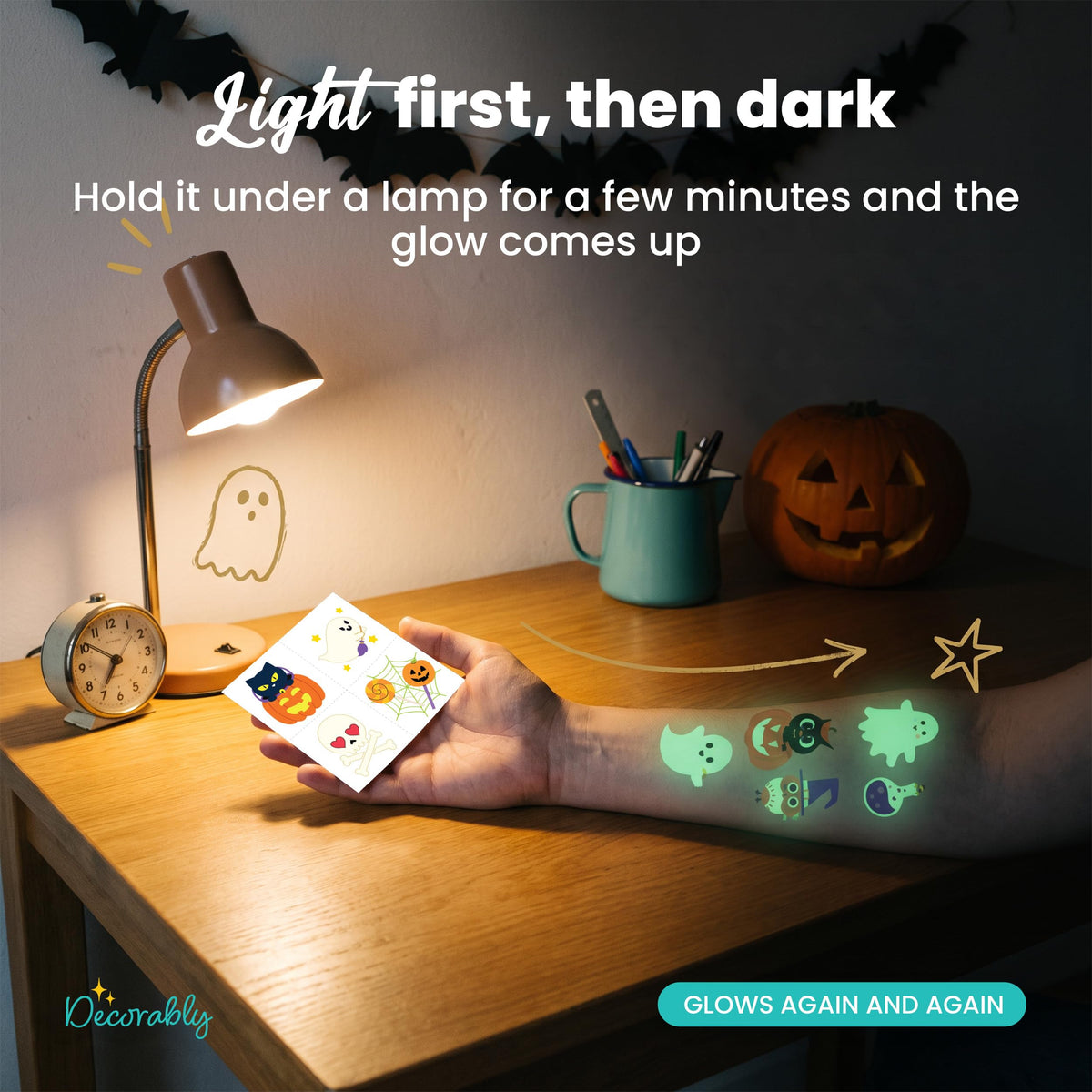 Decorably 304 Halloween Temporary Tattoos for Kids Glow in the Dark Tattoos