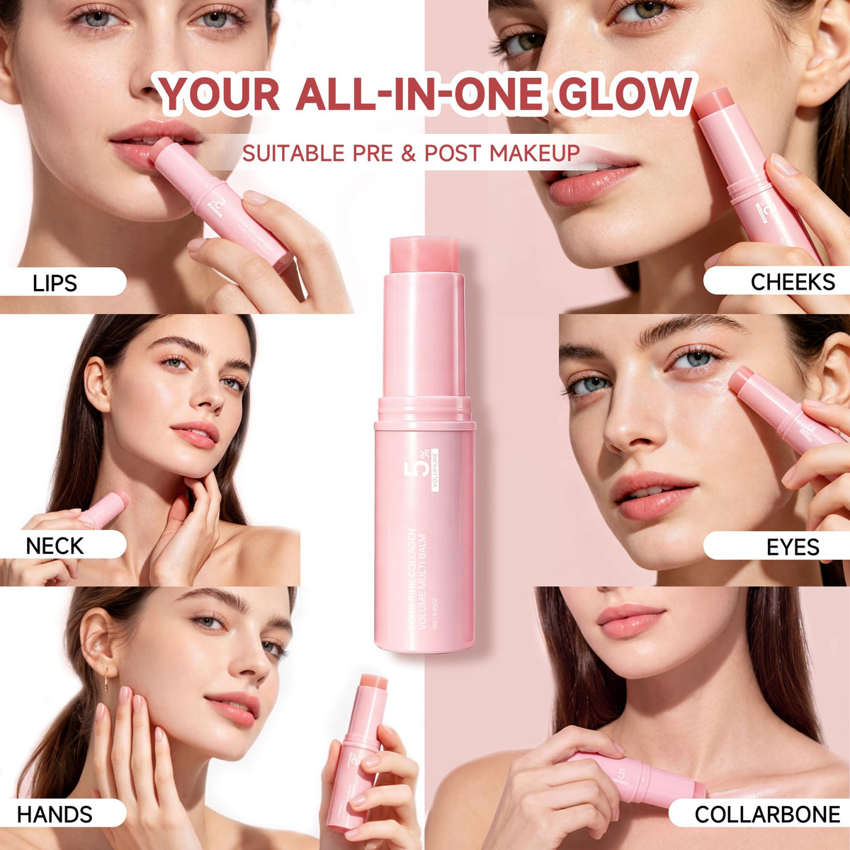 2 Pcs PDRN Pink Collagen Volume Multi Balm Stick, Hydrate and Brighten Skin