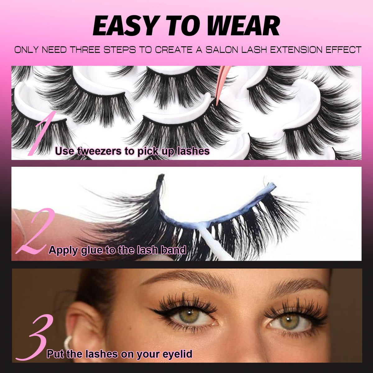 Veleasha Lashes Wispy Lashes Strips Natural Fluffy False Eyelashes (3D07)