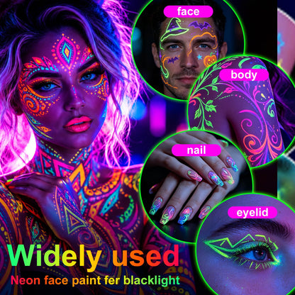 18 Pack Neon Face Body Paint, Glow in the Dark UV Body Face Paint for Skin