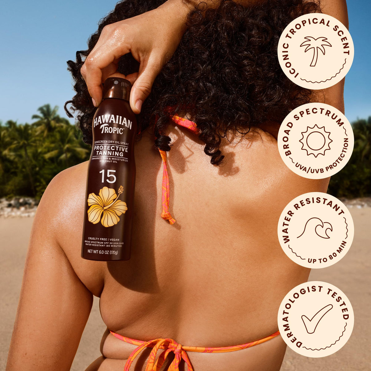 Hawaiian Tropic Dry Tanning Oil Spray Sunscreen SPF 15, 6 Oz