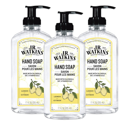 J.R. Watkins Moisturizing Gel Hand Soap Dispenser 3 Pack, Lemon, 11 fl oz