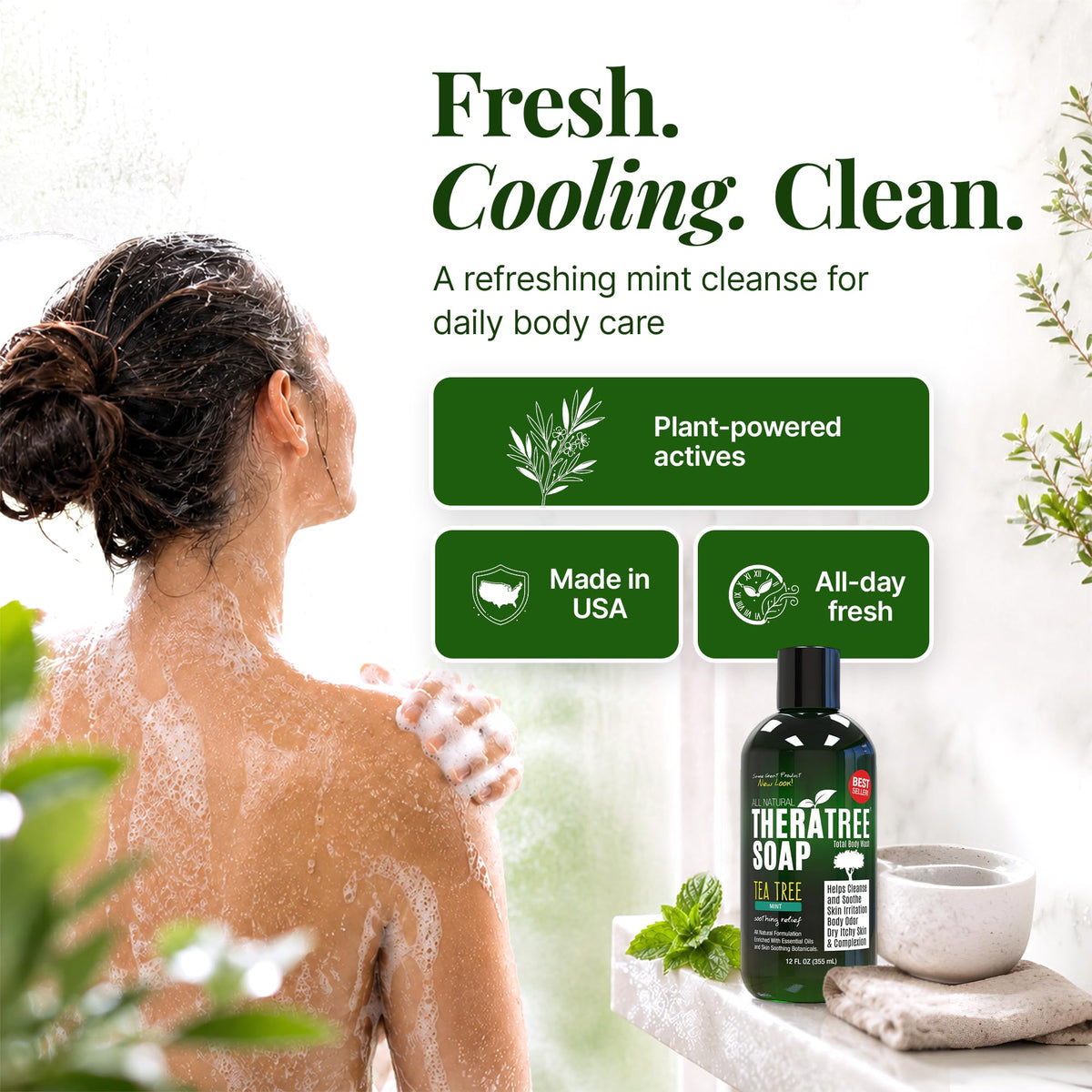 TheraTree Tea Tree Oil Body Wash with Mint, Foot Wash, Shower Gel, 12 Fl Oz