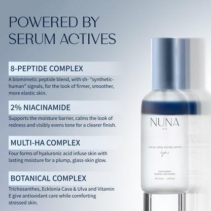 NUNA Ultra Hydrating Face Serum Spray with Peptides, Niacinamide, Hyaluronic Acid & Botanical Extracts – Korean Lightweight Moisture Boost Facial Mist & Setting Spray for Makeup – 3.38 fl oz