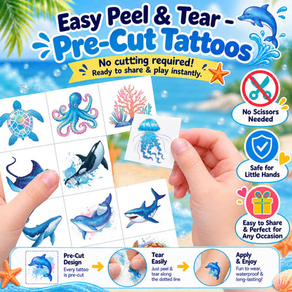 120 PCS Temporary Tattoos for Kids - Ocean Sea Animal Shark Whale Fish |
