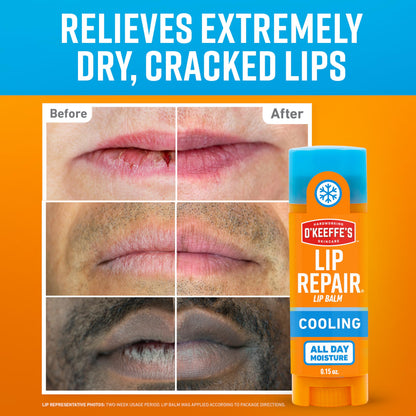 O'Keeffe's Lip Repair Lip Balm With Cooling Relief for Dry, Cracked Lips - Stick (4 Pack) - Moisturizer for Very Dry Lips