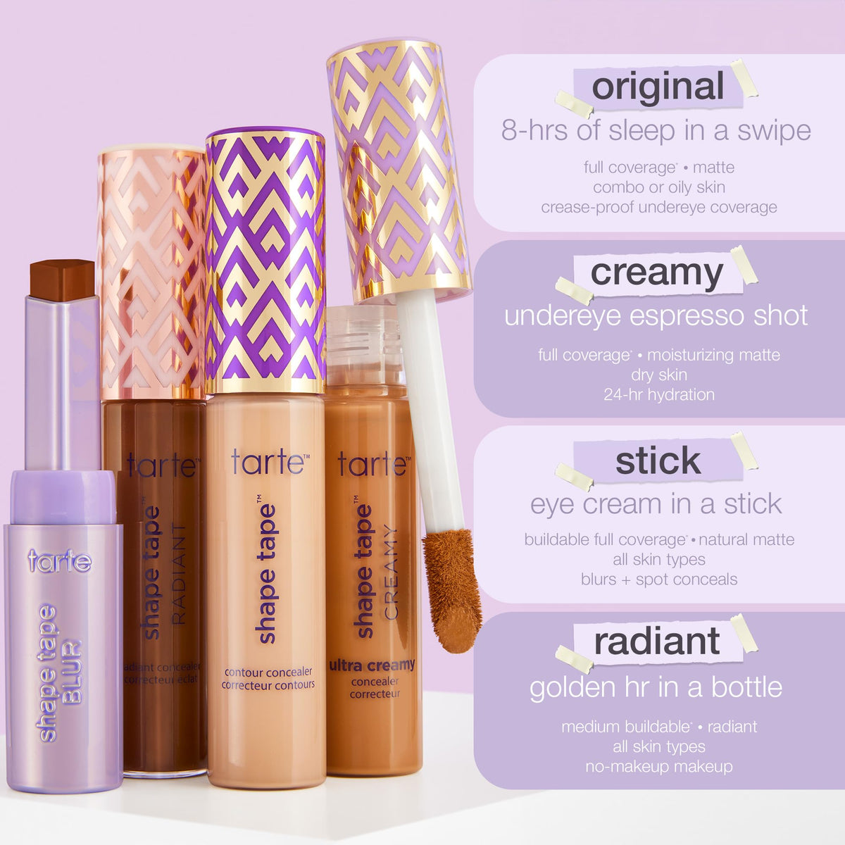 tarte shape tape blur concealer stick - Full Coverage Crease-Proof Makeup, Diamond-Shaped Precision Tip for Instant Eye Lift Effect, 50% Skin love-Ingredients, Vegan & Cruelty-Free, full size, 27H