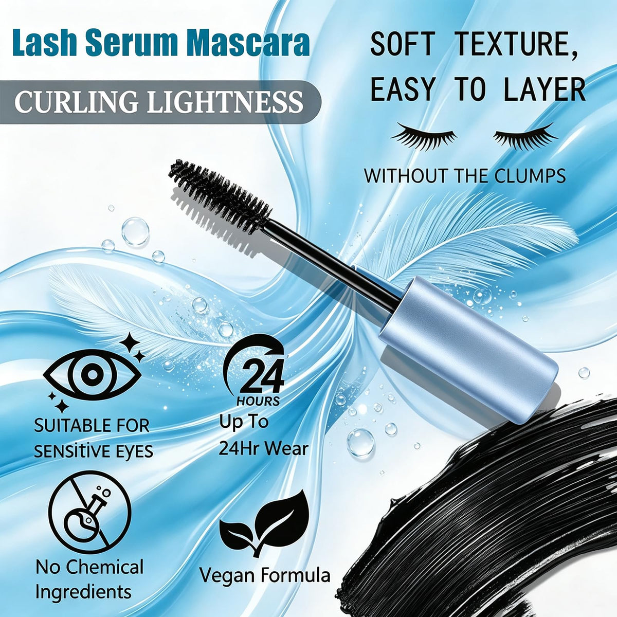 Blushe Lash Serum Mascara, Waterproof, Lengthening & Volumizing, Black