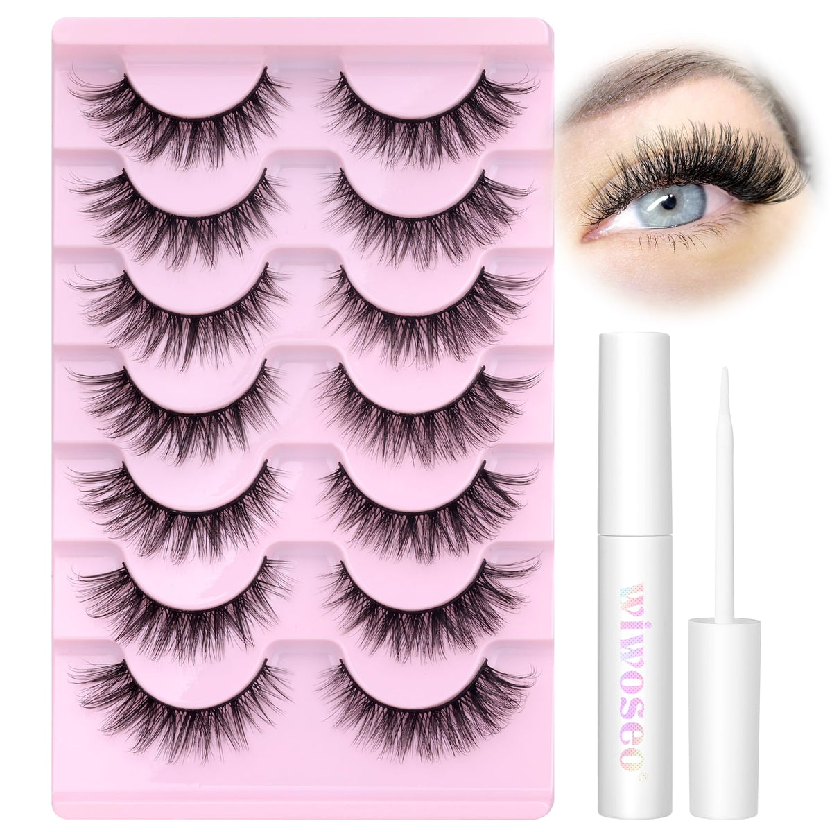 Wispy Lashes Natural False Eyelashes with Lash Glue Cat Eye Lashes Kit