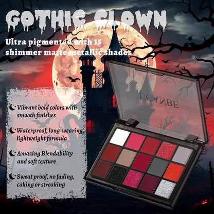 UCANBE Halloween Makeup Kit – 15-Color Red Eyeshadow Palette, White Liquid Foundation, Red Liquid Lipstick, Black Eyeliner, Setting Powder & Sponges Makeup Set for SFX Cosplay Costume Clown Vampire