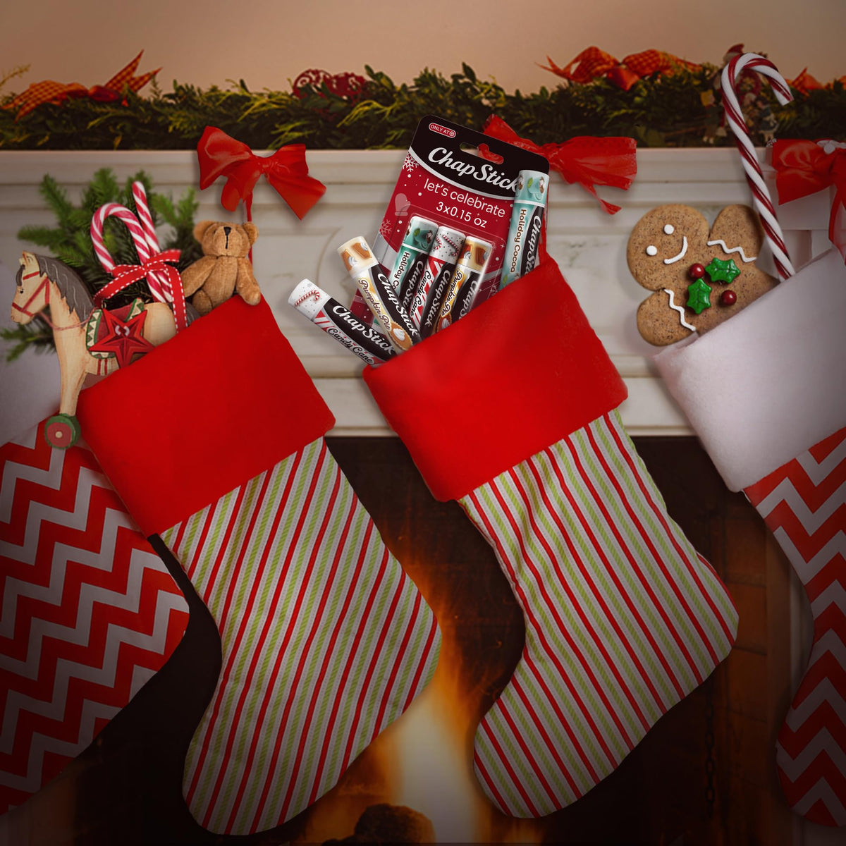 ChapStick Holiday Hot Chocolate, Candy Cane and Sugar Cookie Lip Balm, 0.15oz, 3 pack