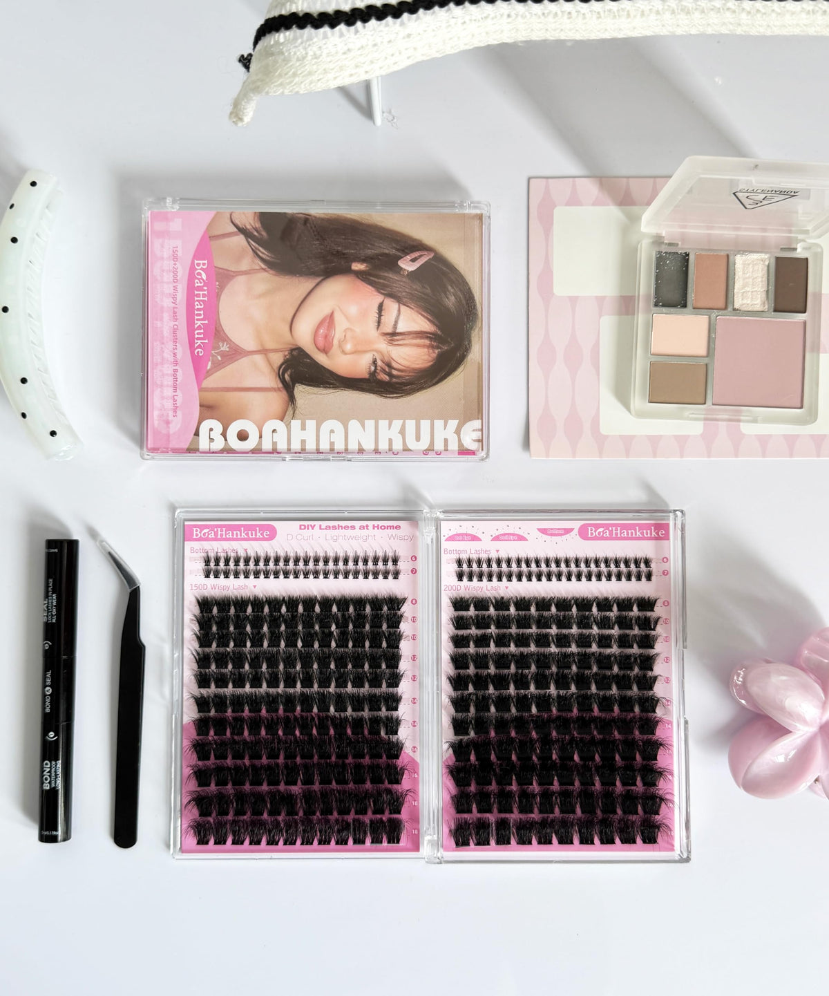 Fluffy Lash Clusters Kit with Bottom Lashes Volume Eyelash Extension Kit 150D+200D Thick Eyelash Clusters Kit 8-18MM Wispy Individual Lashes with Waterproof Lash Bond&Seal D Curl Lash Extension kit