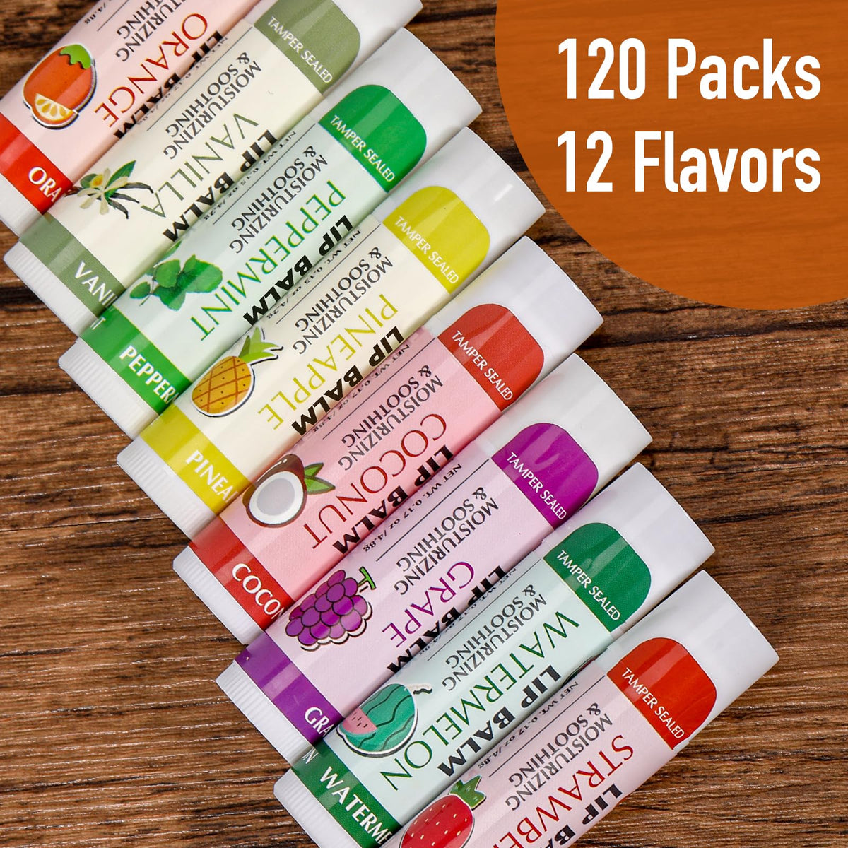 AZEN 120 Pack Lip Balm Bulk, Moisturizing Lip Balms for dry cracked lips, Valentines Gifts Easter Basket Stuffers - 12 Flavors